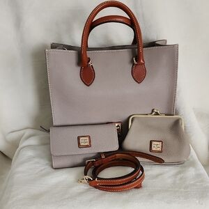 Dooney & Bourke Taupe Janine Pebble Grain Satchel Set